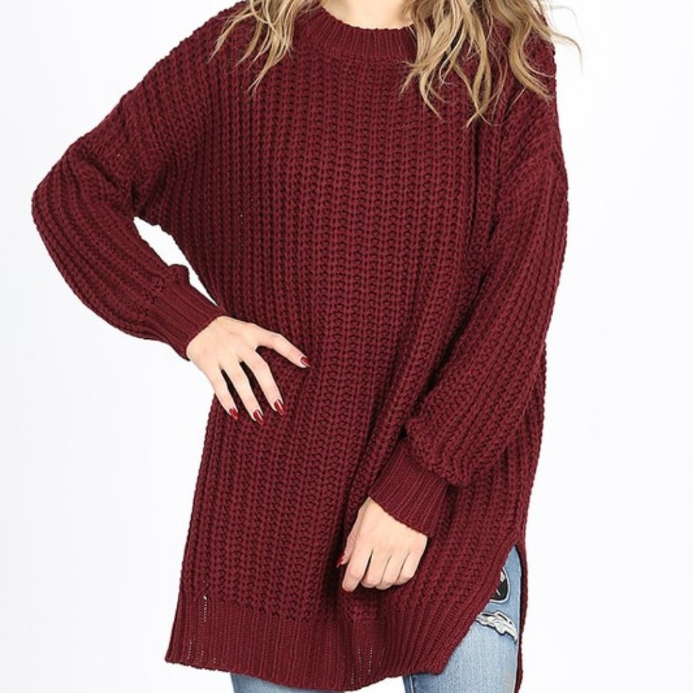 Burgundy Chunky Knit Cable Sweater